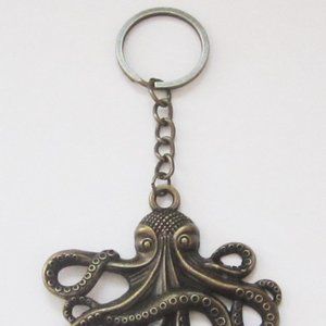 Antique bronze tone Octopus key chain